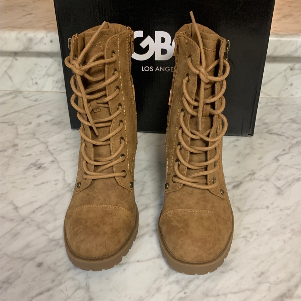 G by Guess Tan Lace-Up high heel Boots W Side Zip Size 8.5 NEW with Box Jaydyn2 - Picture 2 of 10